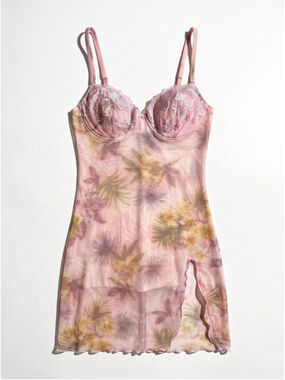 Vintage Charme Lingerie Women Size 2 XS Pink Floral Embroidered Sheer Spaghetti